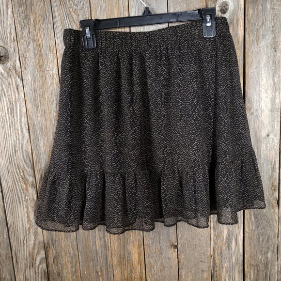 Loft M Women's Black Brown Flecked Pull On Tiered Ruffle Mini Flippy Skirt - Picture 5 of 7